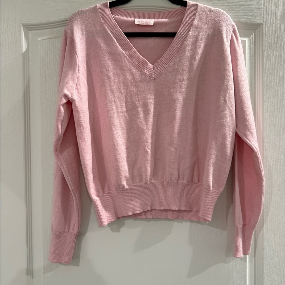 Pink Lily Lightweight Blush V-Neck Sweater